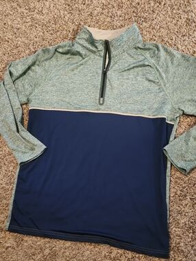 Quarter-Zip Long Sleeve Pullover - Green Heather & Navy